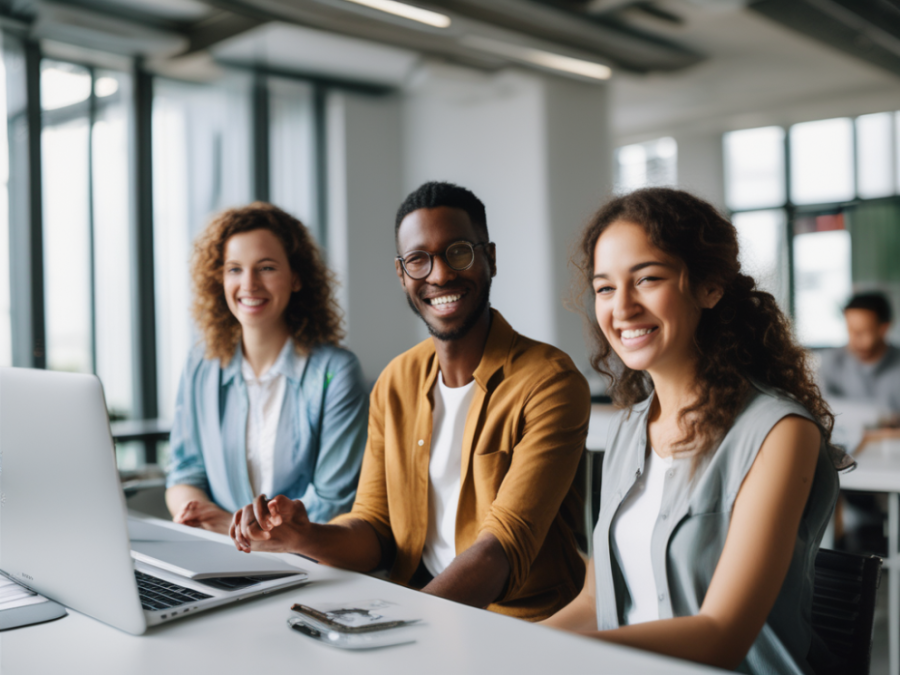 "Diverse team of HR consultants collaborating in a modern office environment in Maryland"